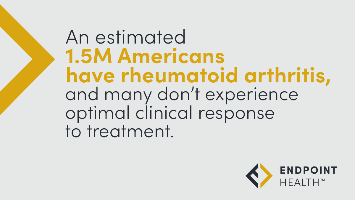 endpointhealth's tweet photo. An estimated 1.5 million U.S. adults are living with rheumatoid arthritis, yet many do not have an optimal clinical response to treatment. 

We're working to address unmet needs in immune-driven illnesses, like #rheum, using a #PrecisionFirst approach. https://t.co/fXHuqM9fKT https://t.co/MGzqcdKftI