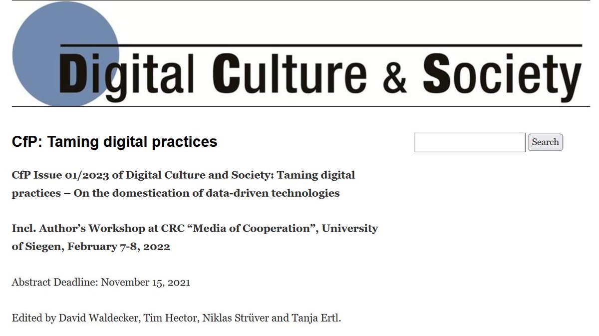 mediaofcoop's tweet photo. Taming digital practices - issue 1/23 of Digital Culture &amp; Society (edited by @ErtlTanja, @Tim_Moritz, @enriya &amp; David Waldecker) will deal with the question of domestication of data-driven technologie. 📝Today and tomorrow the author's workshop takes place @mediaofcoop  #SFB1187 https://t.co/1NL3LIHFpO