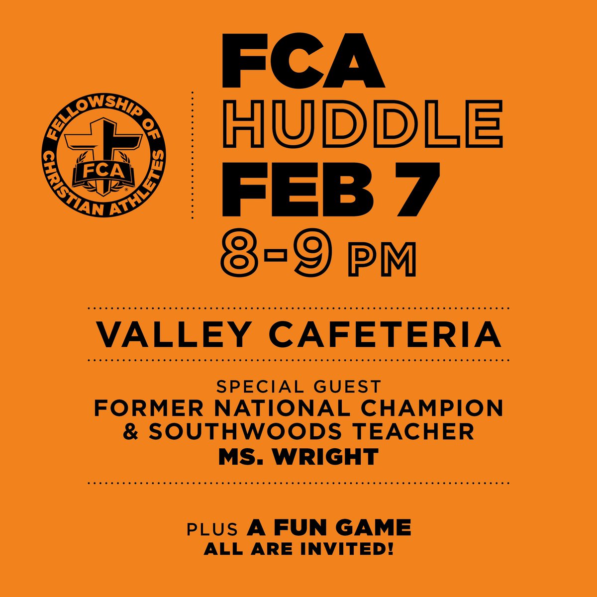 Valley_FCA's tweet photo. 🚨 FCA HUDDLE TONIGHT!
📅 FEB 7
⏰ 8-9 pm 
📍 Valley CAFETERIA https://t.co/rjgQznfrJQ