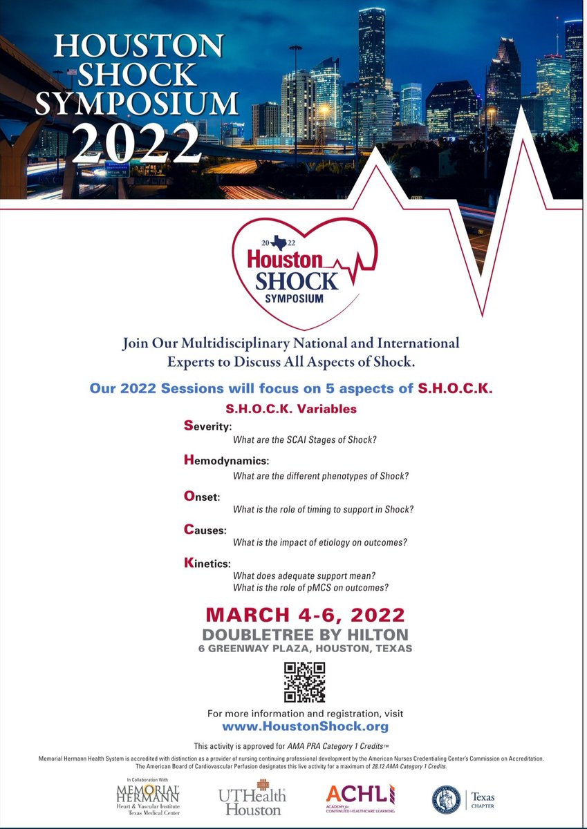 Let the countdown begin! ⌛
#HHS2022 starts in less than 4️⃣ weeks! 
Register ➡️ Houstonshock.org

WHY? 
🔼 FREE registration
🔼 AMA PRA cat 1 CME credit
🔼 Skills Lab for pMCS
🔼 Networking w nationally recognized HF/Intv faculty
🔼 Exhibits from sponsors