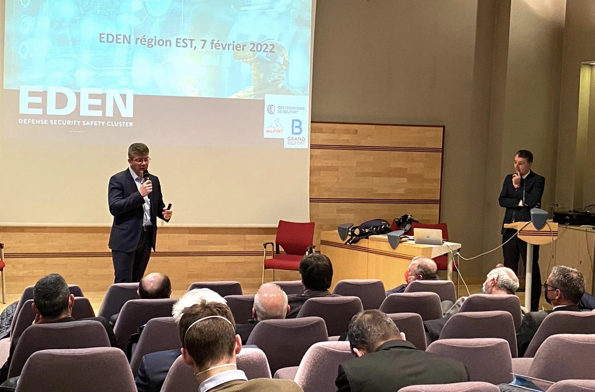 ⁦<a href="/BelfortOfficiel/">Ville de Belfort</a>⁩ Les PME et ETI de #défense se structurent dans le quart nord-est autour du ⁦<a href="/EDENcluster/">EDEN Cluster</a>⁩ en présence d’⁦<a href="/echiva/">Emmanuel Chiva</a>⁩ et de l’⁦<a href="/Agence_ID/">Agence Innovation Défense</a>⁩ ⁦<a href="/Defense137/">Defense 280</a>⁩ ⁦<a href="/AJDPresse/">Association des journalistes de défense (AJD)</a>⁩ ⁦<a href="/VincentLamigeon/">Vincent Lamigeon</a>⁩ ⁦<a href="/jdomerchet/">jean-dominique merchet</a>⁩ ⁦<a href="/MCABIROL/">CABIROL MICHEL</a>⁩