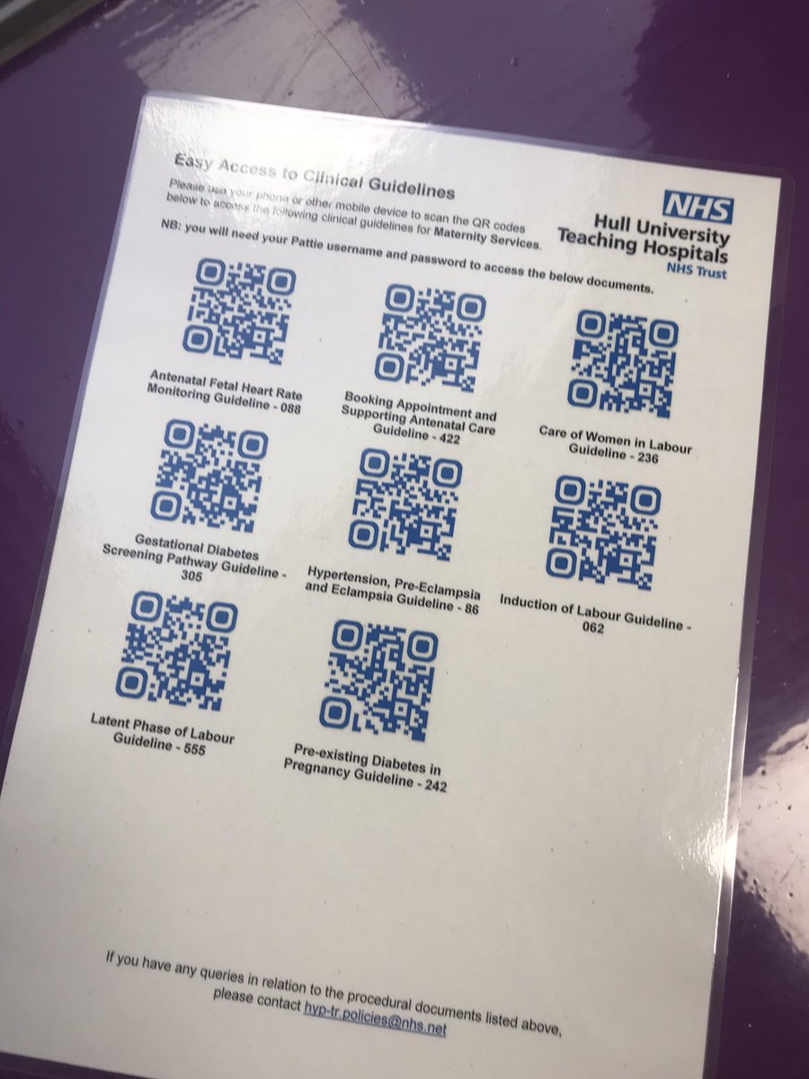 New QR codes for the most commonly used guidelines  in maternity developed to support our teams in any setting @HullHospitals @Lorrain73758732 @nicolaeasby1 @katiefh107 @WendyMck5 #safermaternitycare #movingforward