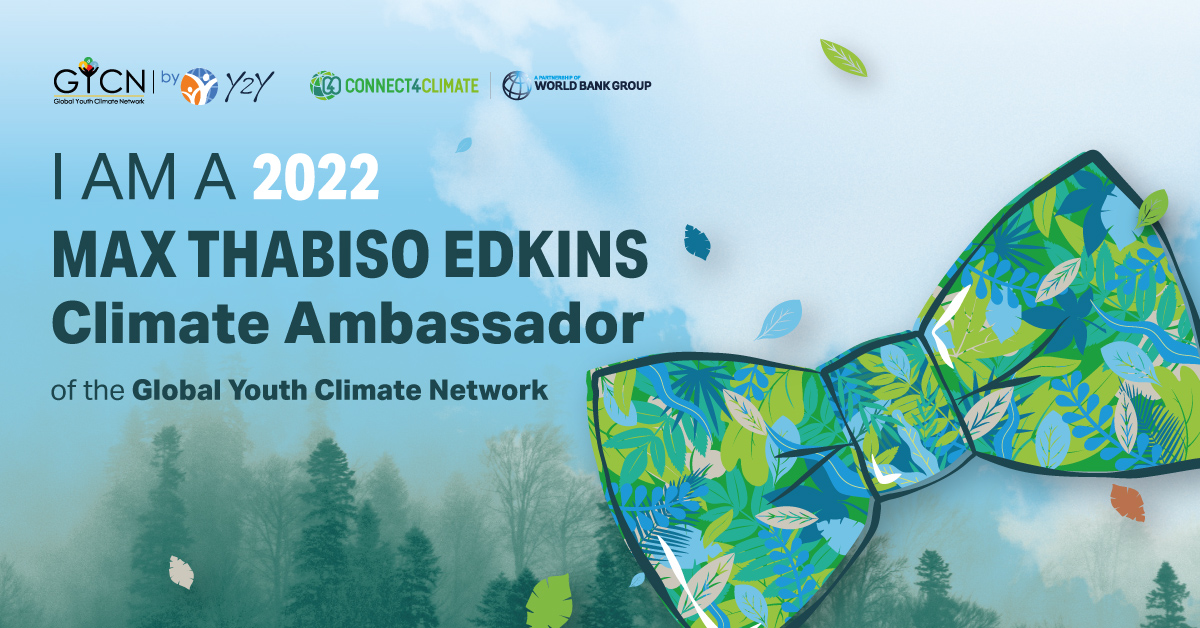 It’s official - I’m a 2022 Max Thabiso Edkins Climate Ambassador! 🙌
Thank you to <a href="/Y2YWBG/">Youth2Youth</a>  and <a href="/Connect4Climate/">Connect4Climate</a>! I can't wait to meet the other ambassadors, expand my climate knowledge, and boost my #ClimateAction for a sustainable future 💚
<a href="/Y4Cofficial/">Youth4Climate</a> 
<a href="/WBG_Climate/">World Bank Climate</a>