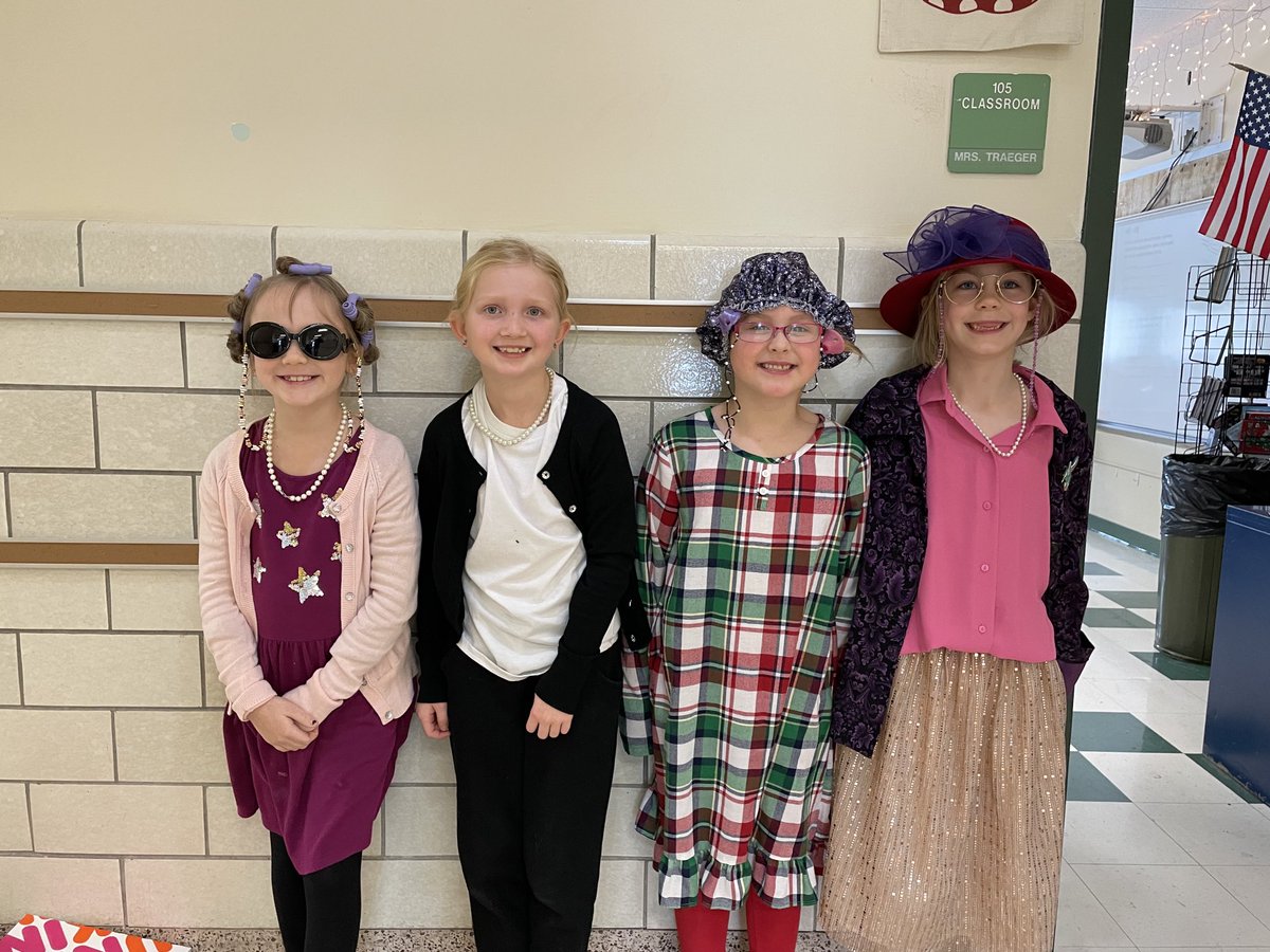 wmpennelem's tweet photo. 2nd grade students are celebrating the 102nd day of school today by dressing like 102 year olds.  I guess at 102 I will be wearing hat, rollers, and pearls!!!! https://t.co/oFU0KWBwHt