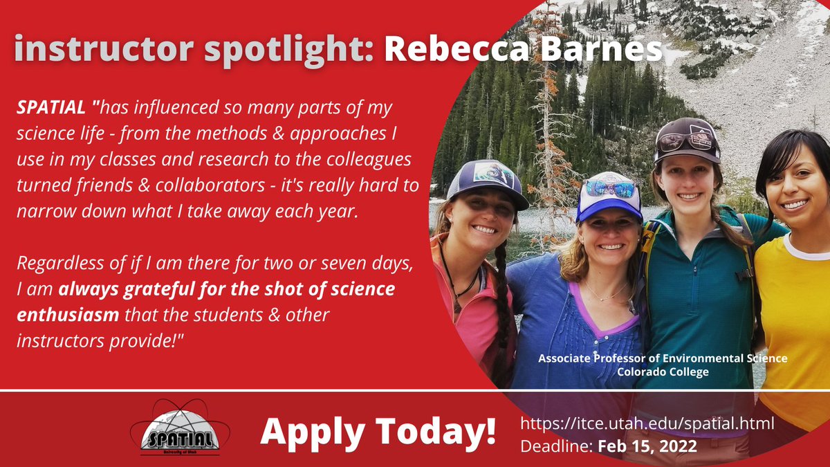 Next up: Becca Barnes (@waterbarnes), biogeochemist extraordinaire! An expert & creative force in watershed C&N science, Becca is also an amazing advocate for making science a healthy & inclusive space for all. She brings all this to SPATIAL through her mentorship & instruction.
