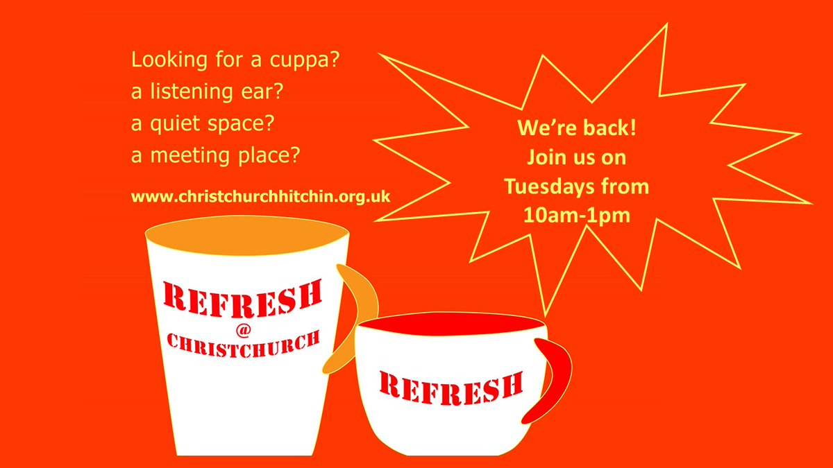 Need some time to be you? Refresh every week on Tuesdays <a href="/CCHitchin/">Christchurch Hitchin</a>
christchurchhitchin.org.uk/what-we-do/ref…