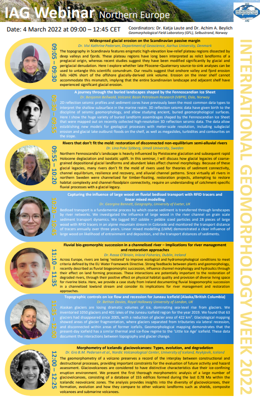 IAGAIG's tweet photo. The programme for the IAG International Geomorphology Week regional webinar in Northern Europe (4th March 09:00 CET) is now online! Register for free and get all the details of #IntGeomorphWeek2022 at https://t.co/0Uo43FXL26
#geomorphology #IntGeomorphWeek2022 https://t.co/o59sUSkDhI