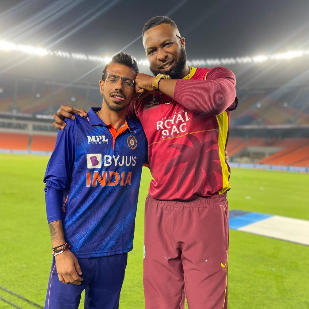 ICC's tweet image. India 🤝 West Indies 

Great camaraderie on display between the two sides after the first #INDvWI ODI 🙌 

📸 @windiescricket 

#SpiritOfCricket