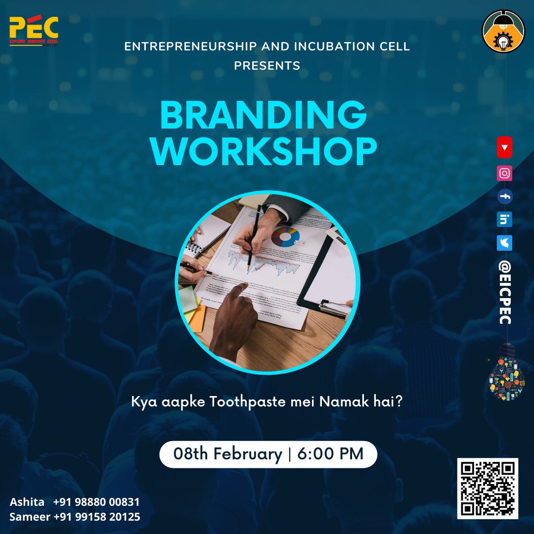 eic_pec's tweet photo. EIC is here with yet another amazing workshop 🤩 " All about branding". Tune in to gather some great insights✨🚀

 Date - 8th February, 2022
 Time - 6:00 PM

 join YouTube Live Stream at -- https://t.co/e342AtXdh0

Please fill this form -- 
https://t.co/SGGtusNw9E https://t.co/4KgshBPZoL