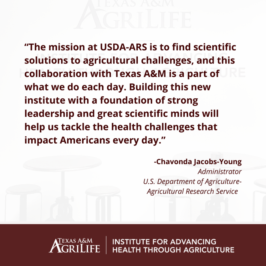 USDA_ARS's tweet photo. Great News! New leadership announced at @tamusystem @AgriLife Institute for Advancing Health Through Agriculture, featuring ARS research unit, to connect agriculture, nutrition, and behavioral research to reduce diet-related chronic disease. https://t.co/UXBd1B9aGs #AgForHealth https://t.co/TSrtowB5cV