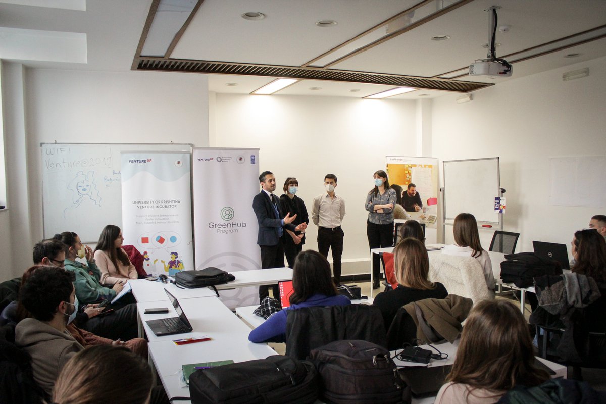 UNDP_Kosovo's tweet photo. House full of eco-innovative ideas at the start of Youth Incubator Program’s 2nd cohort with fantastic teams of #ecopreneurs! From building #campsites to setting up #recreational spots &amp; #foodwaste apps, they have 12 weeks to shape their #startup ideas mentored by @VentureUP_KS. https://t.co/LSteQb1Qn0