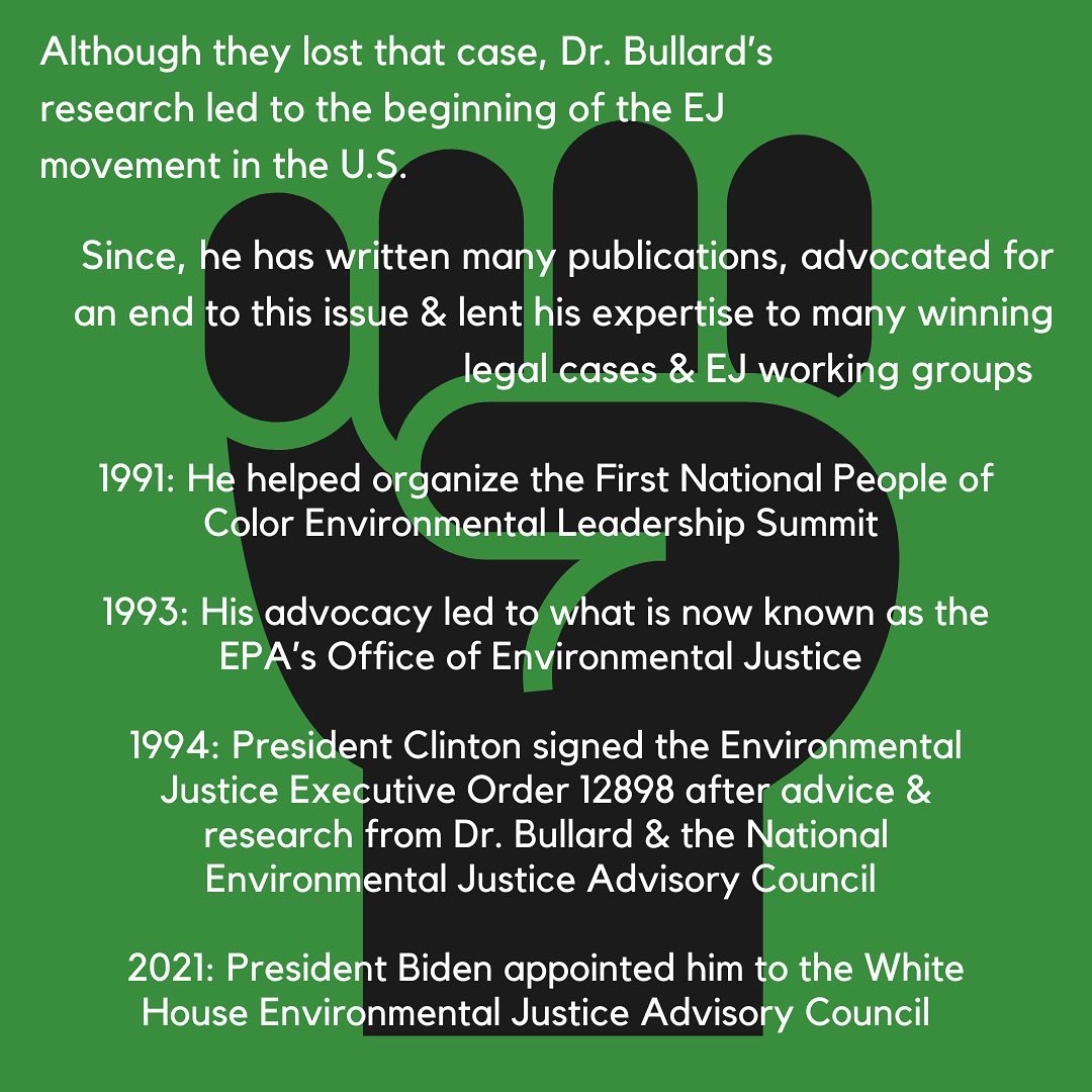 gw_ejan's tweet photo. For Black History Month, we want to highlight Pioneers of EJ who have paved the way for this movement. 
@DrBobBullard
 is the “father of environmental justice.” 

#BlackHistoryMonth #EnvironmentalJustice #PublicHealth #EnvironmentalHealth #Intersectionality
#HealthDisparities https://t.co/EwOXqvUzWs