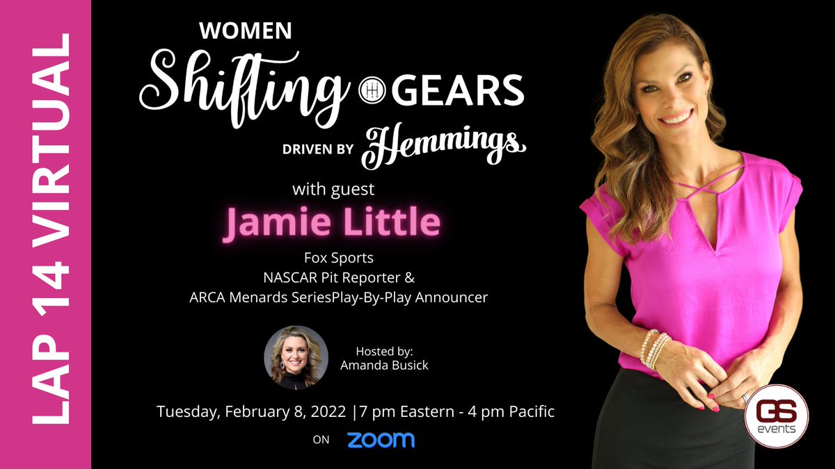 WomenShifting's tweet image. Fresh off her first @NASCARONFOX broadcast of the season for the Clash at the Coliseum, @JamieLittleTV joins host @AmandaBusick to talk all things @NASCAR, @ARCA_Racing and her broadcast journey on 2/8 at 7 pm EST on Zoom for Lap 14 of our series!

RSVP -&amp;gt; bit.ly/3La6Qi2