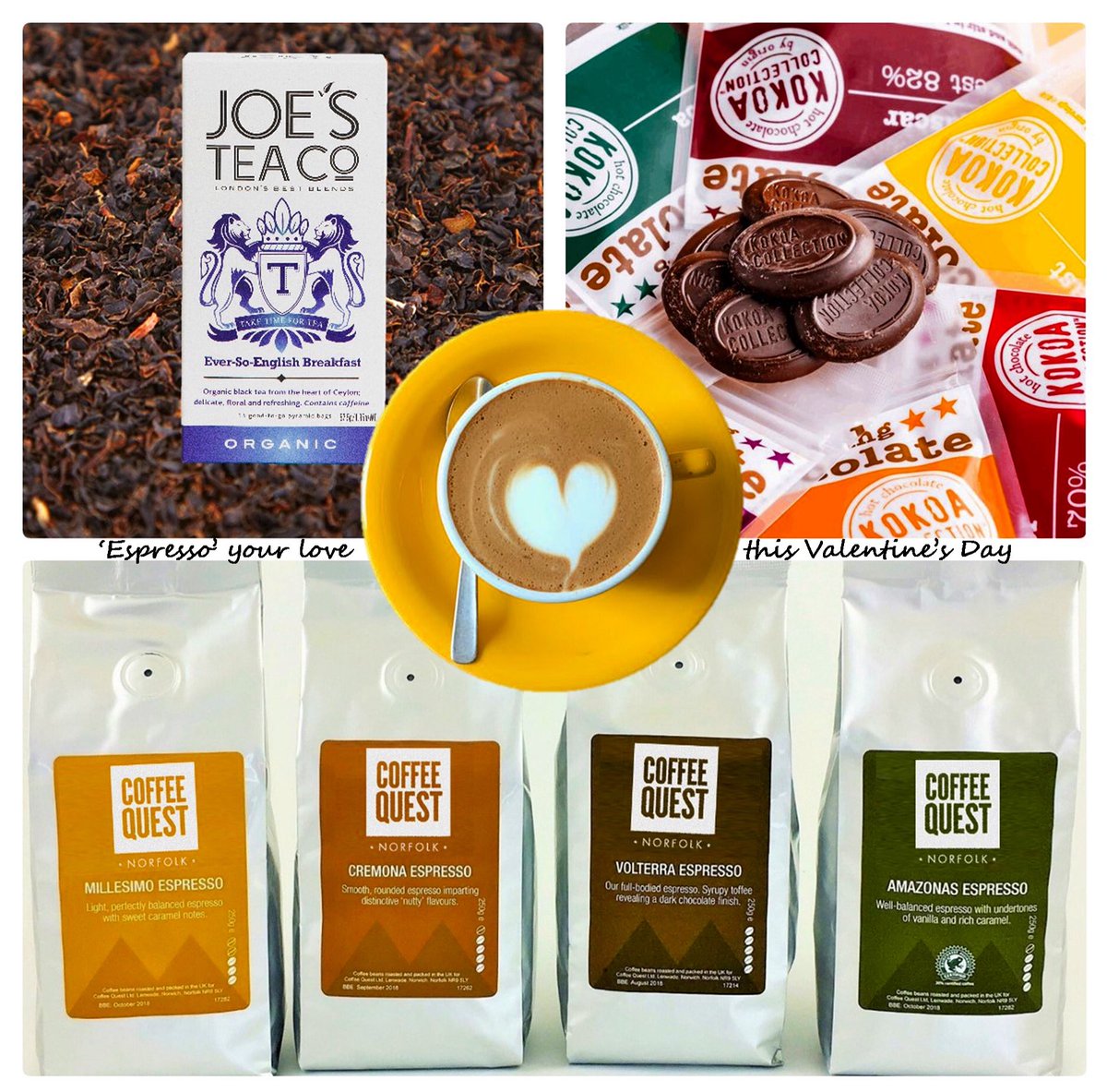 Give the gift of delicious, freshly roasted coffee, English Breakfast tea or decadent hot chocolate made from real chocolate tablets this Valentine’s! 🫖☕️🍫

Shop here: coffeequest.co.uk

#norfolkcoffee #valentinesgifts #latteart #norfolkbarista #valentines