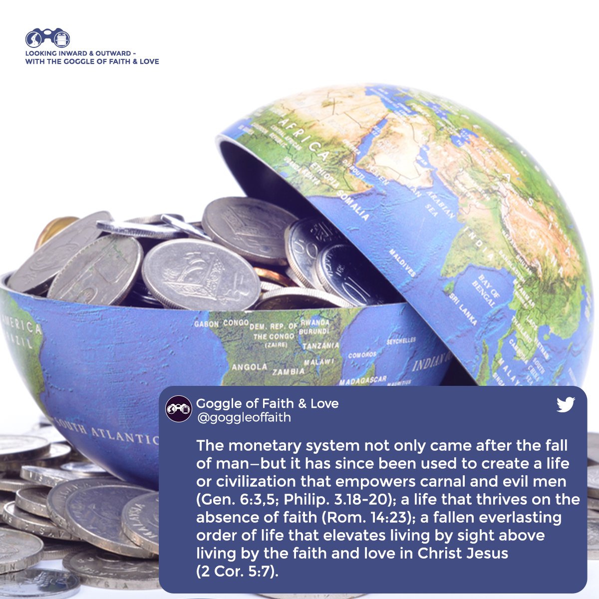 GoggleOfFaith's tweet photo. The absence of faith, pushes men to totally rely or put their trust in the monetary system; which is carefully designed to oppose God's prescribed way of living for man.
#GoggleOfFaith #Faith https://t.co/OkrnGLPvYJ