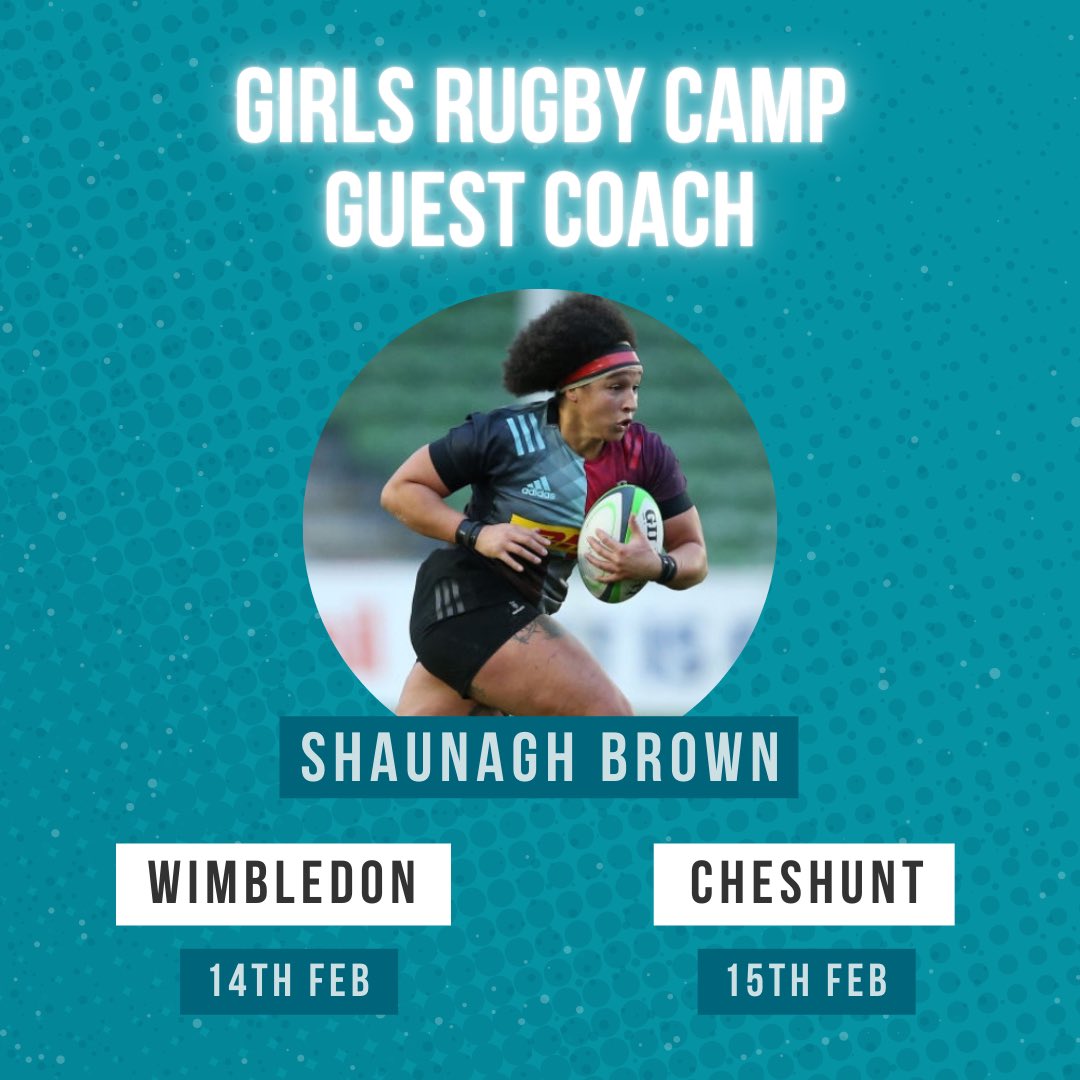 GirlsRugbyClub's tweet photo. We’ve got another exciting announcement for you! 

Red Roses star @ShaunaghBrown will be our guest coach for our camps in Wimbledon &amp; Cheshunt 🤩

Want to join us for a day of rugby fun?

Visit https://t.co/MbRKoUw6uk ✅ 

📍 @GirlsWimbledon
📍 @ChesRugbyGirls https://t.co/931QWYgpWA