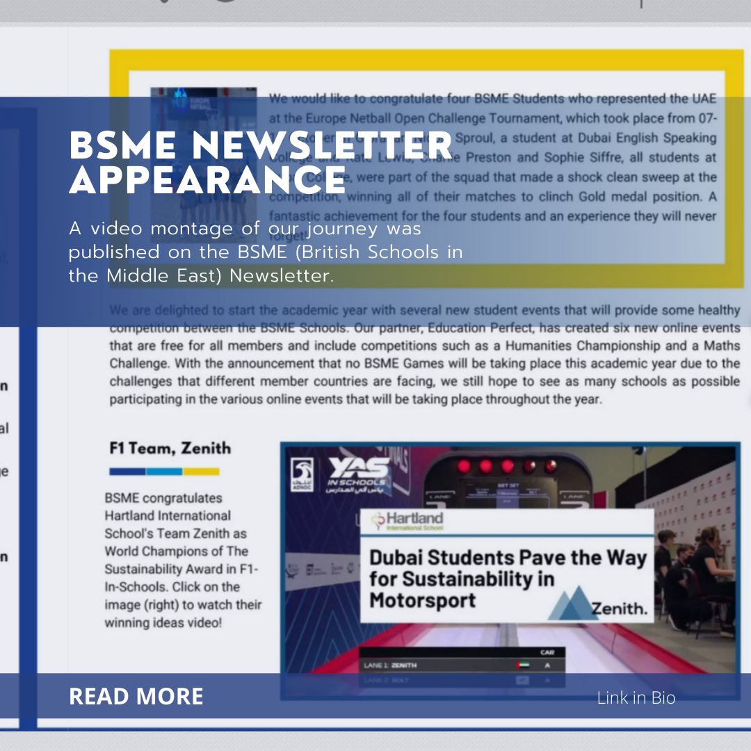 We appeared in the BSME Newsletter.

A video montage of our journey was compiled that shares our highlights. 🎥

To watch the video montage click on this link: publuu.com/flip-book/1307… 🔗

@BSMEorg 
<a href="/HartlandIntl/">Hartland Intl School</a> 
@HartlandDT 
<a href="/ymcofficial/">Yas Marina Circuit</a> 

#f1 #f1inschools