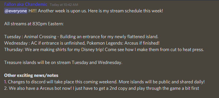 chandemictv's tweet photo. Stream schedule for this week and other discord changes!! #AnimalCrossingNewHorizons https://t.co/6QIE5LRz1v