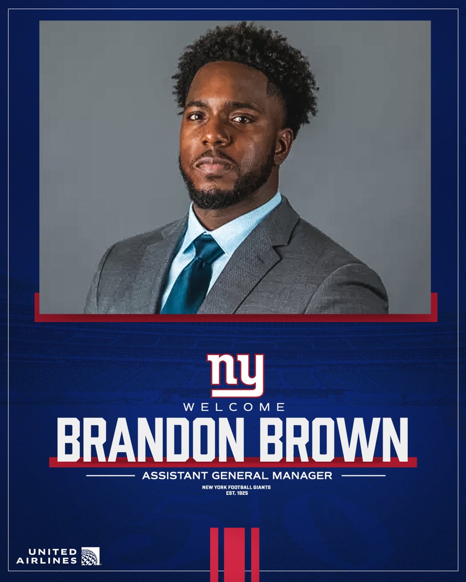 Giants's tweet photo. We've officially named Brandon Brown as our new Assistant General Manager

Details: https://t.co/Ifgb5nh3Af https://t.co/vhdFF06mLx