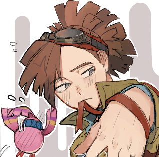 goggles brown hair 1boy male focus dreadlocks goggles on head flying sweatdrops  illustration images