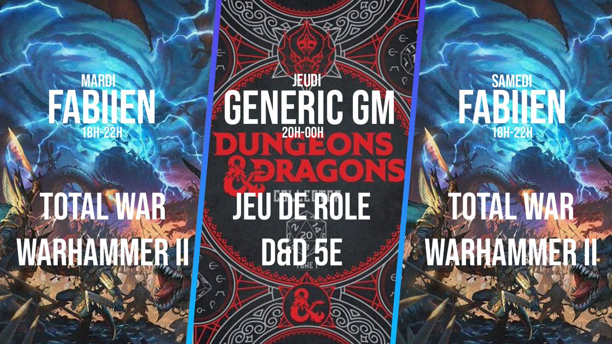 LaTabledAzur's tweet image. Hey hey on reprend un peu la TV cette semaine !

Ne ratez ni Fabiien sur #TotalWar, ni GenericGM et Mystères et Boules de feu, le deuxième épisode ! o/

#Stream #WebTV #TwitchFR