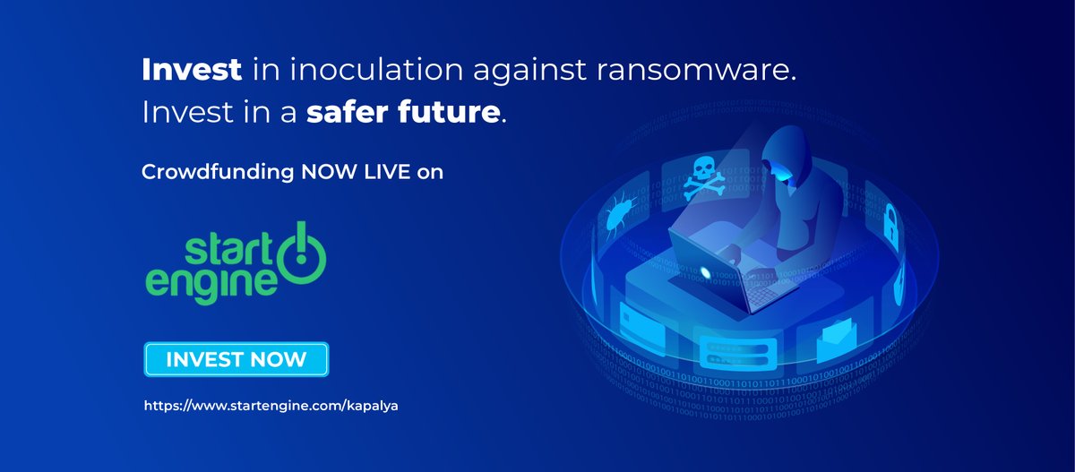 KAPALYAinc's tweet photo. https://t.co/4DLlGBsohx  
Announcing the launch of our crowdfunding campaign on the StartEngine Platform! Kapalya is here to make sure you never have to worry about ransomware again.  Why don’t you join us? Visit https://t.co/50IfFMzEKe to know more! https://t.co/iUQFy1pLnp