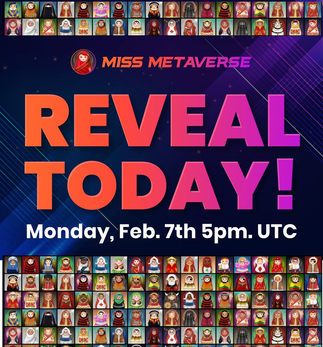 🥳ONE HOUR TO REVEAL!🎉

                  ❤️Show us your beauties!!!❤️

                    (🤪Going a little crazy here!🤪) 

#REVEAL #NFTMintAlert  #MissMetaverse
