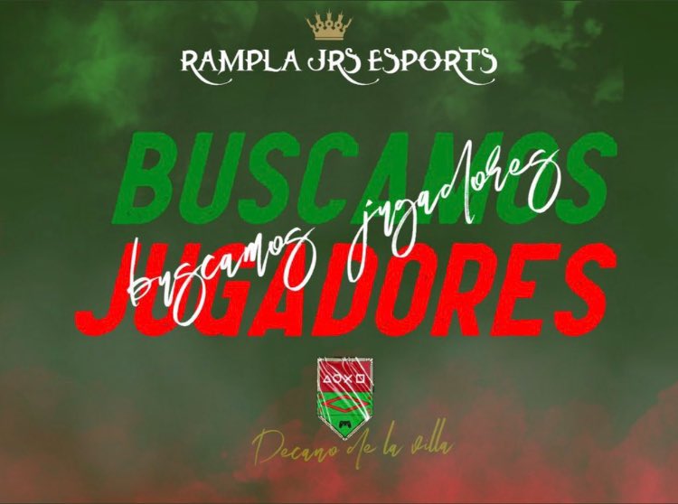 Rampla Juniors eSports (@ramplajrsesp) on Twitter photo El #PicapiedraVirtual sale a la busca de jugadores para la próxima temporada de @FUFVeSports🟢🔴
TODAS LAS POSICIONES
Requisitos:
➡️Compromiso
➡️Micrófono
➡️Disponibilidad de Lunes a Jueves 22:00 a 00:00
Interesados,envíen MD📩
<a href="/FufvFichajes/">FUFV Fichajes</a> <a href="/IESAFichajes/">IESA Fichajes</a> El #PicapiedraVirtual sale a la busca de jugadores para la próxima temporada de @FUFVeSports🟢🔴
TODAS LAS POSICIONES
Requisitos:
➡️Compromiso
➡️Micrófono
➡️Disponibilidad de Lunes a Jueves 22:00 a 00:00
Interesados,envíen MD📩
<a href="/FufvFichajes/">FUFV Fichajes</a> <a href="/IESAFichajes/">IESA Fichajes</a>