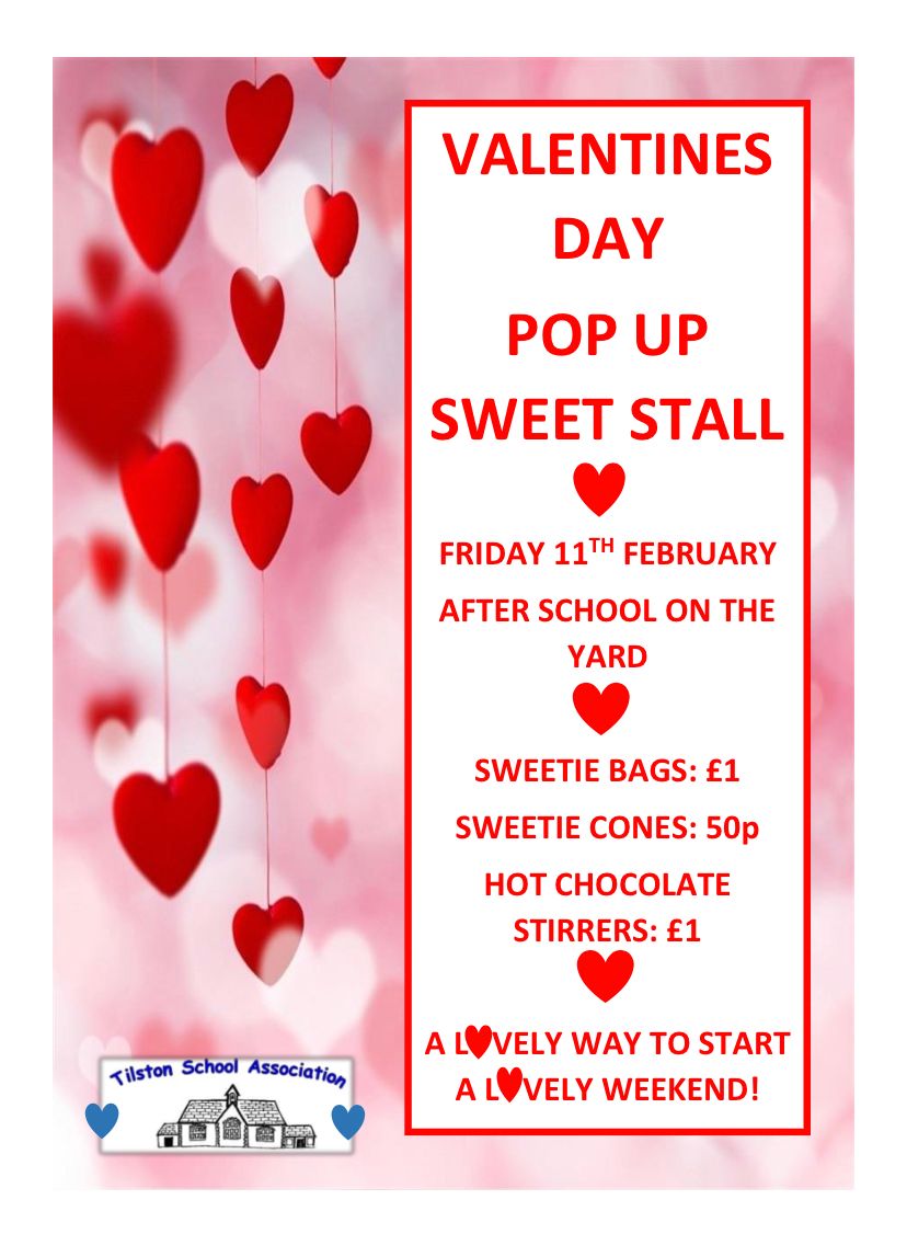 TilstonTsa's tweet photo. Roses are red🌹, Violets are blue💠 the TSA have a valentines treat on Friday for you! 🍬🍭🍡 #ValentinesDay2022 #fundraising #150thyear @TilstonSch https://t.co/ru76WRc2z3