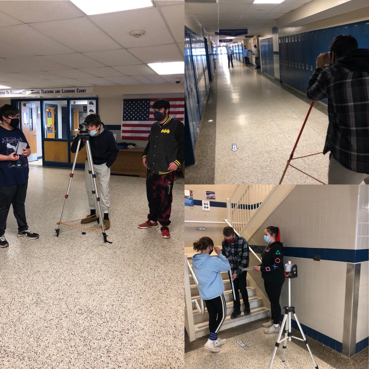 PeruCSDTech's tweet photo. Peru CSD’s Residential Structures class we’re busy this morning surveying the change of elevation in our school hallways https://t.co/7Il35PTaQz