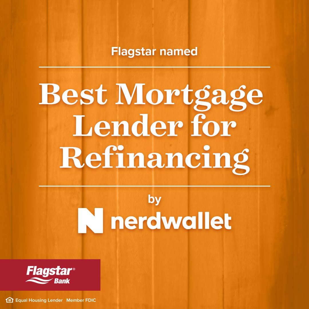flagstar's tweet photo. We’re thrilled to be named the Best Mortgage Lender for Refinancing by @Nerdwallet. Our win was based in part on our low origination fees, customer transparency and ease of application. Thank you for this acknowledgement, Nerdwallet. Learn more: https://t.co/hir9DlcDbz https://t.co/X4dN3NqIdD