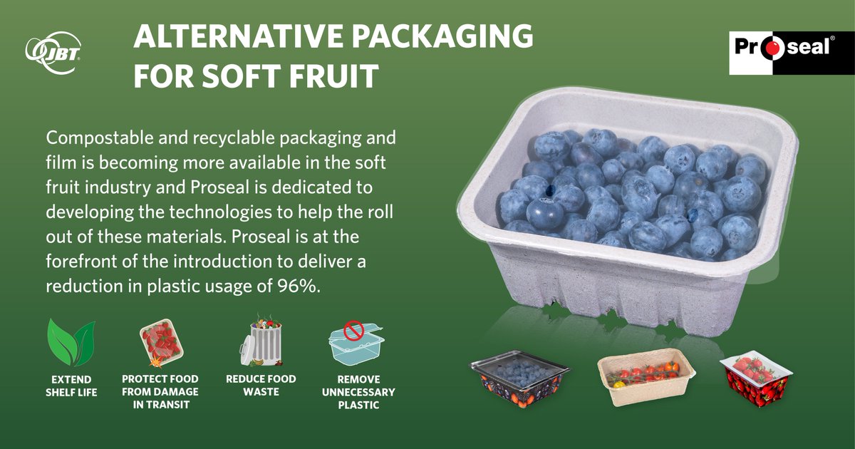 ProsealAmerica's tweet photo. #Proseal provides the perfect solution for the soft fruit industry.
Our range of #traysealing machines uses alternative materials to reduce plastic waste, better protect food in transit, and reduce food waste.
Contact us today to learn more!
#OneJBT #softfruit #foodpackaging https://t.co/JNS40TTdWR