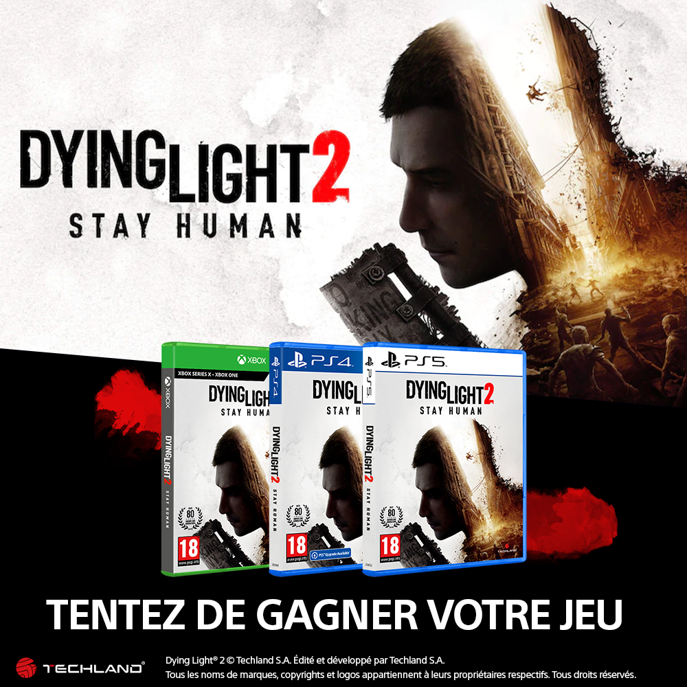 Micromania-Zing (@micromania_fr) on Twitter photo 🔴 A l'occasion de la sortie de #DyingLight2 Stay Human vendredi dernier (micro.mn/2ReQoGp), nous vous proposons de gagner un exemplaire du jeu ! Pour participer :
🧟♂ RT & Follow <a href="/Micromania_Fr/">Micromania-Zing</a>
🧟♂ Mentionnez en réponse au moins un ami
TAS dans une semaine ! 🔴 A l'occasion de la sortie de #DyingLight2 Stay Human vendredi dernier (micro.mn/2ReQoGp), nous vous proposons de gagner un exemplaire du jeu ! Pour participer :
🧟♂ RT & Follow <a href="/Micromania_Fr/">Micromania-Zing</a>
🧟♂ Mentionnez en réponse au moins un ami
TAS dans une semaine !