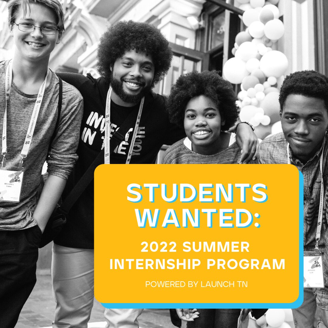LaunchTN's tweet photo. **STUDENTS** Have you checked out LaunchTN's Summer Internship program? 🚀 Applications are open for the 2022 summer program through February 15th. Learn more or apply now: https://t.co/oD2opD1Wkc https://t.co/hP8R5fTQZk