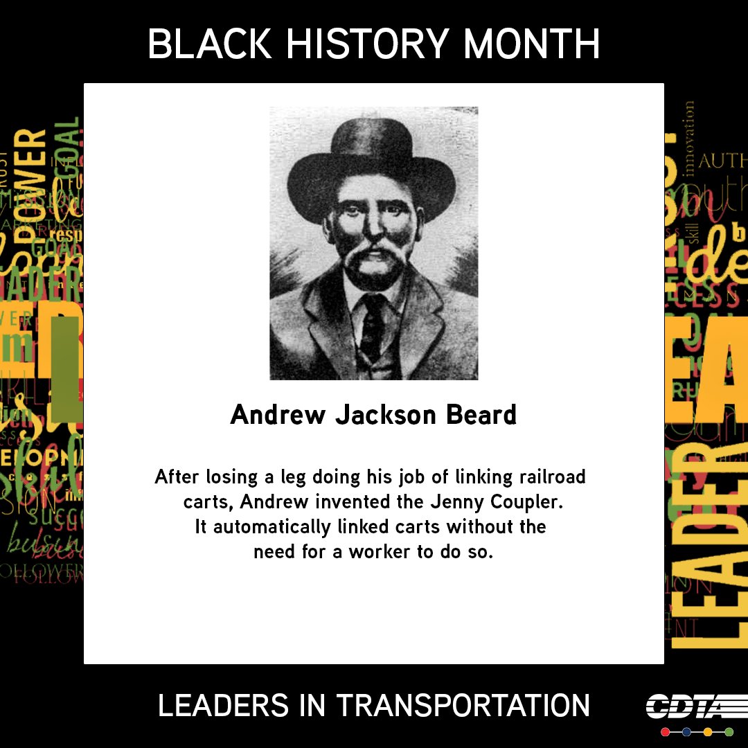 In celebration of Black History Month, CDTA is recognizing some of the major leaders in transportation who have gotten us to where we are today. 

Andrew Jackson Beard invented the Jenny Coupler, which automatically linking railroad cards together. https://t.co/CTrDvjQsZX