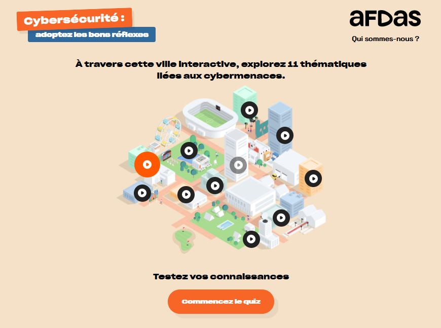[CYBERSÉCURITÉ] Félicitations à l'#OPCO <a href="/Afdas/">Afdas</a> pour son site cybersecurite.afdas_com qui propose 11 vidéos de sensibilisation à la #cybersécurité et un quizz à passer et faire passer sans modération ! ow.ly/Osrx50HNTZP