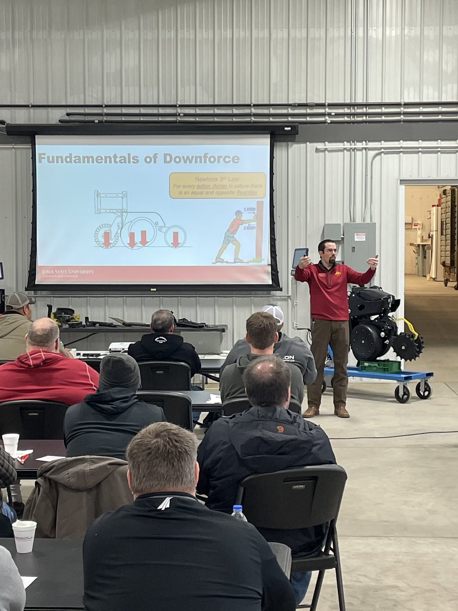Starting the first #ISUPlanterU session off with a refresher in physics and planter downforce. #ISUCrops <a href="/ISUCropNews/">ISU Crop News</a>
