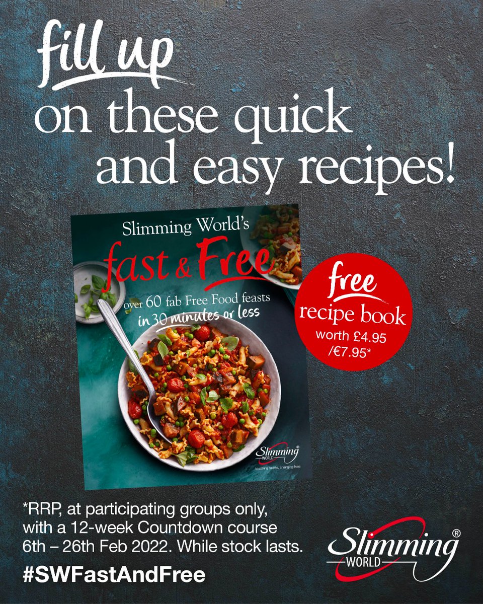 SlimmingWorld's tweet photo. To celebrate #FreeFoodFestival 🎉members can pick up a complimentary copy of our new #SWFastAndFree #Recipe book when committing to a 12-week Countdown course in group, or when joining or re-subscribing to #SlimmingWorld Online! Find offer details here: https://t.co/vrXQOmLGdb https://t.co/h6JdOEu6Xi