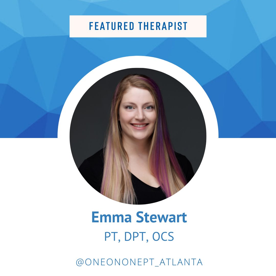 onetherapyatl's tweet photo. This month's featured therapist is Emma Stewart!
Emma brings a wide range of clinical experiences to the One on One team including orthopedics, sports medicine, post-operative rehabilitation, functional strengthening, pediatrics, vestibular, and concussion therapy. https://t.co/FH3ra79GnJ