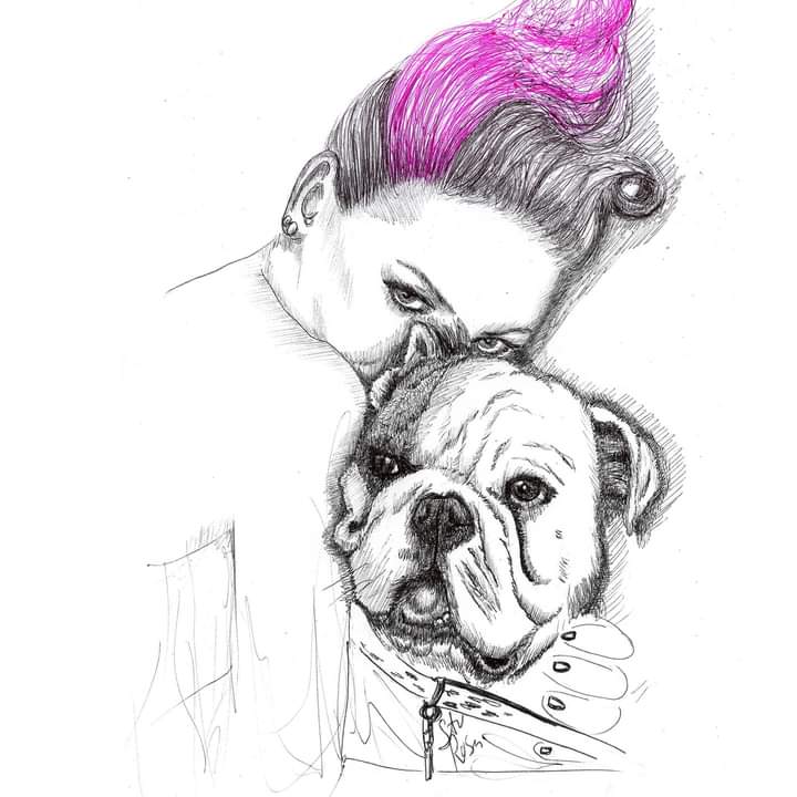 I made this portrait <a href="/Pink/">P!nk</a> and her dog Elvis in 2019 because her songs got me thru a rough 2018. Word spread close, but not to her, so I still have it. What about love, indeed.