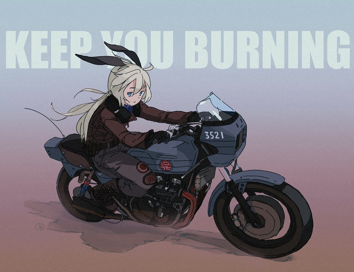 motorcycle 1girl motor vehicle ground vehicle solo long hair blonde hair  illustration images