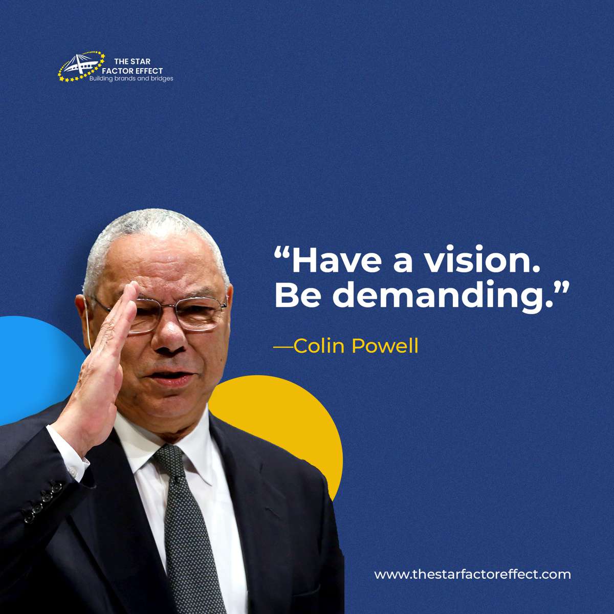 Welcome to another week!

Colin Powell shares with us an essential message, 

  “Have a Vision. Be demanding.”

Cheers to a fruitful week.

#blackhistorymonth #BHM2022 #blackhistory #healthandwellness #blackachievements #tsfe