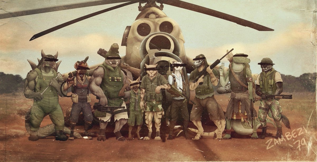 AberrantLynxMk2's tweet image. New art has been a little slow recently, so I think what I might do is make a small thread to introduce some of my main OCs.
Iron Diamond Strategic Resolutions is a small, elite free mercenary corp operating in Central Africa during the chaos of the cold war.