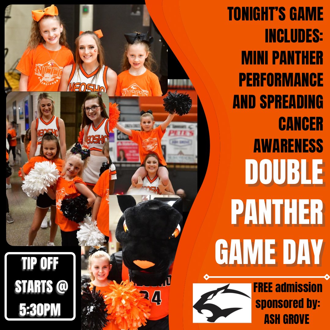 nccc_spirit's tweet photo. Let’s cheer on @TheNeoshoWay & @GoNeoshoHoops tonight VS. Highland!
Special performance by Mini Panther Camp during Women’s halftime.
🏀Tip off at 5:30PM!🏀
#gameday #PantherPride #ncccspiritprogram #neoshopanthers https://t.co/etfi50GDoN