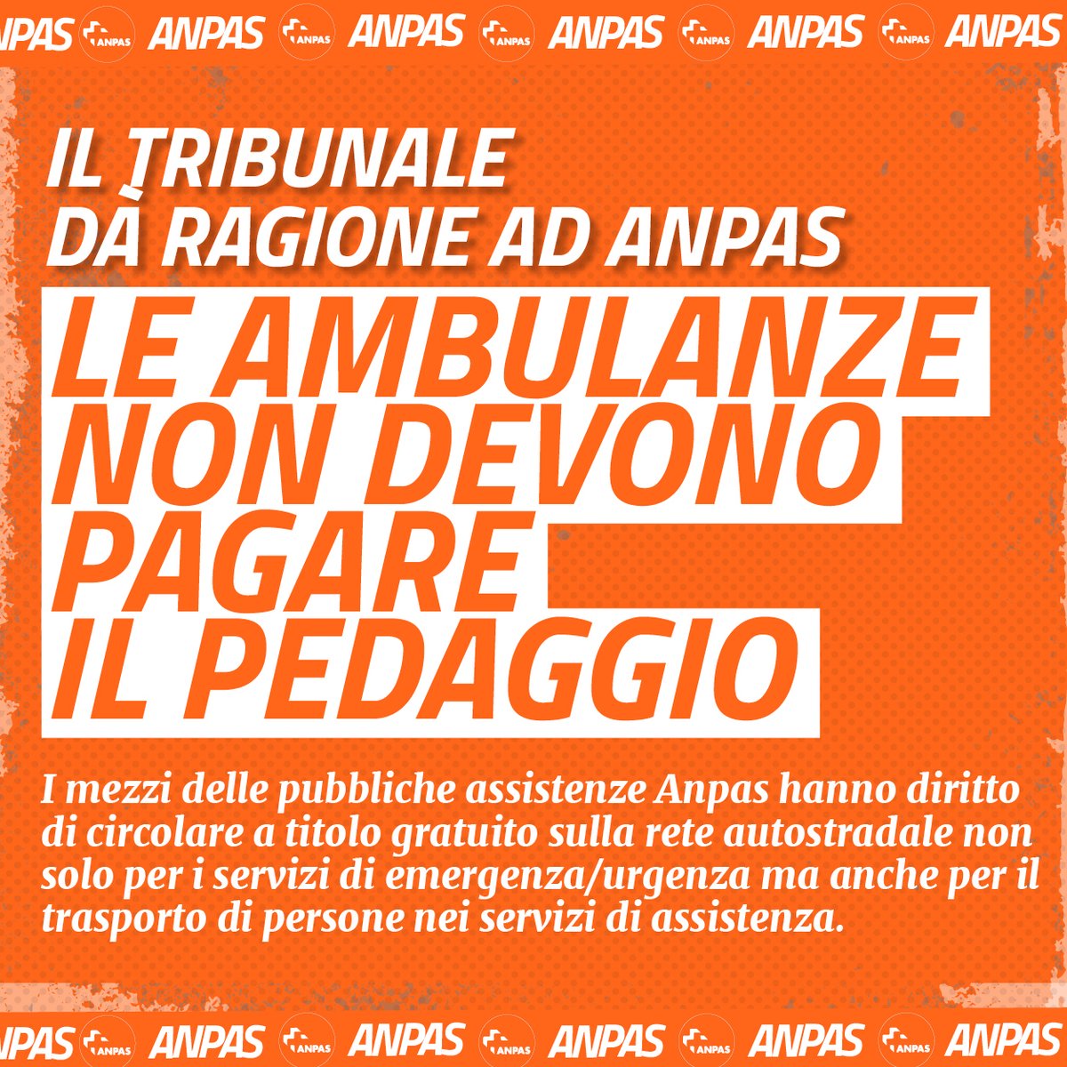 Anpasnazionale's tweet photo. 🚑❗️Le ambulanze non devono pagare pedaggio.
I mezzi Anpas hanno diritto di circolare a titolo gratuito sulla rete autostradale non solo per i servizi di emergenza/urgenza ma anche per il trasporto di persone nei servizi di assistenza. 

▶https://t.co/g3kksfGsFc https://t.co/Yb5R874wNl