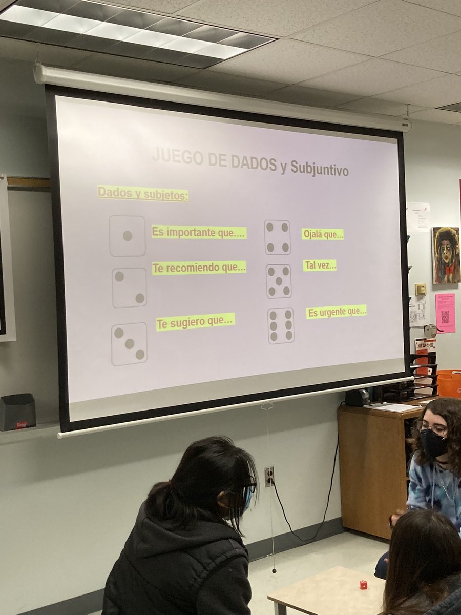 srawheattabbhs's tweet photo. Building oral proficiency through games! Students prepare to review El Subjuntivo by rolling dice to create original sentences out loud! @actfl @FLAVAWeb @RiceThatRuns @TabbHSTigers #totaltabb https://t.co/3ULY5mVSQg
