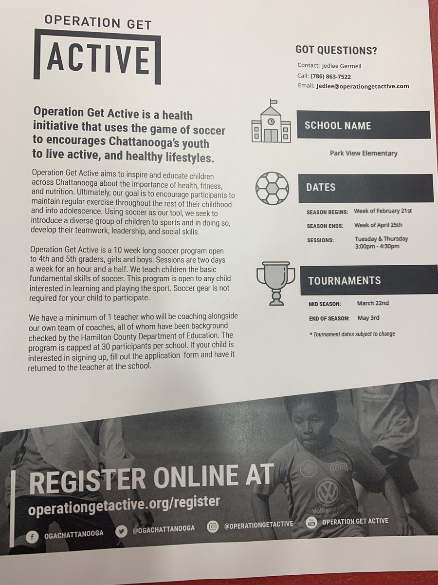 🚨Sign your student up for the new OGA soccer program we are offering at Park View! 2 days a week and tournaments throughout the season! Fun way to get students active and trying something new🚨 See Coach Beavers with any ?s