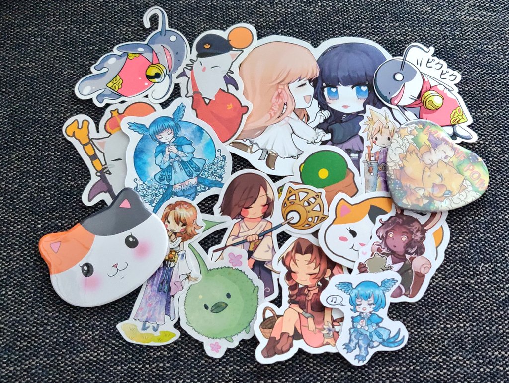 RutheTweets's tweet photo. My sticker &amp; pin addiction is real 😅 

I didn't get everyone's cards but a huge #ThankYou for all your amazing #FinalFantasy art ✨ https://t.co/0qtCdkiF0M