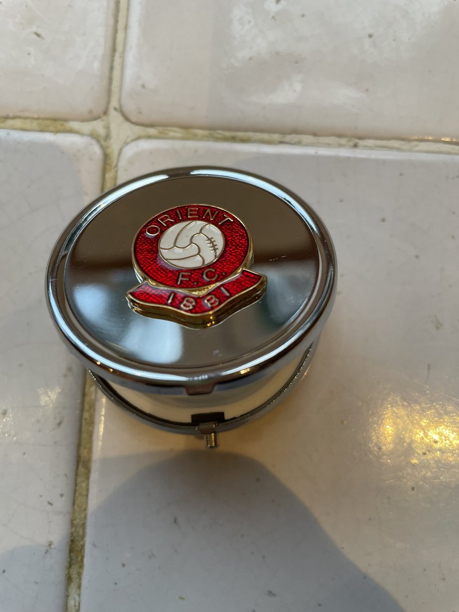 Wadsy's tweet image. #lofc @OrientOutlook An Orient pill box for my birthday. Not only for my dodgy hip but I’ll slip some LSD in there to take during home games.