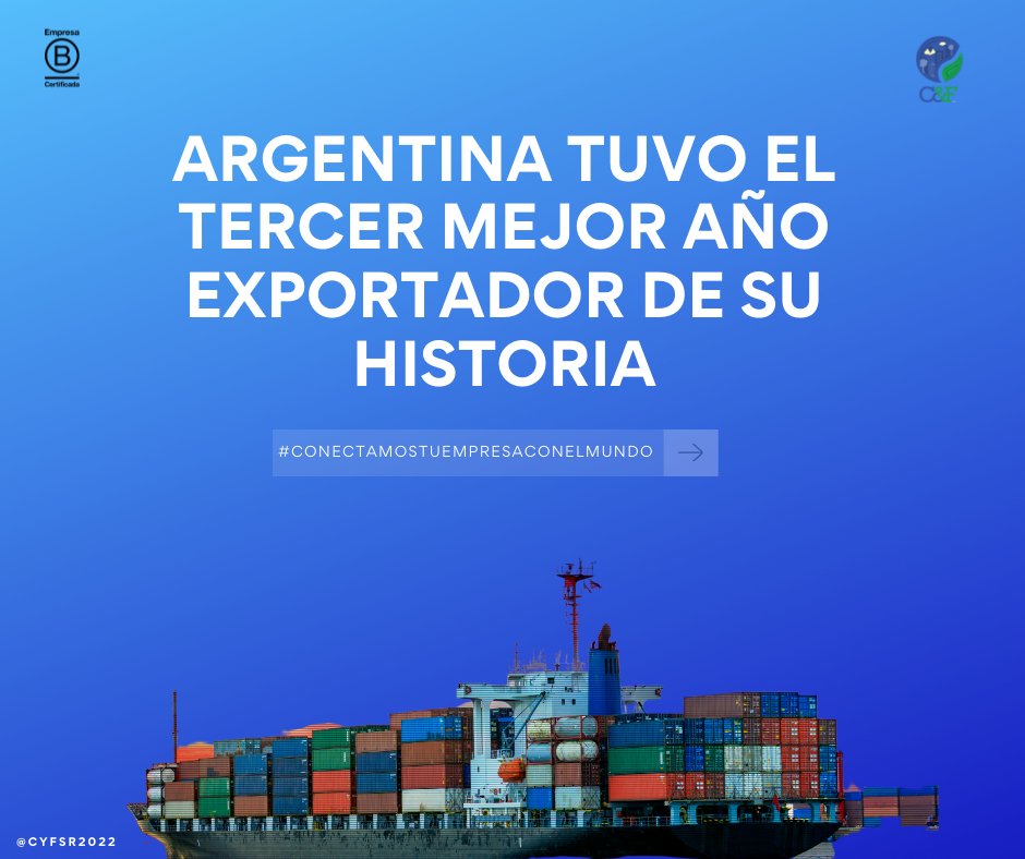 La República Argentina tuvo en 2021 el tercer mejor año exportador de la historia, al alcanzar un total de US$ 77.934 millones, sólo superado por 2011 -año récord- y 2012, según datos publicados por el <a href="/INDECArgentina/">INDEC Argentina</a>  bit.ly/3grpO5O